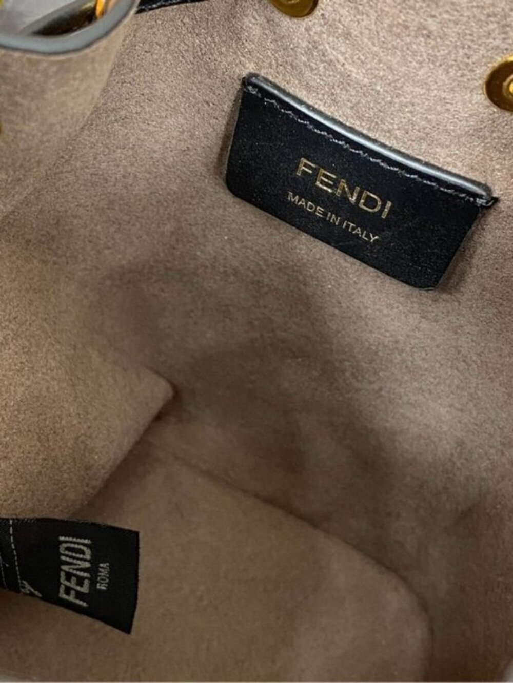 Fendi Mon Tresor Mini Bucket Bag Leather Log Monogram Brown - Picture 8 of 8